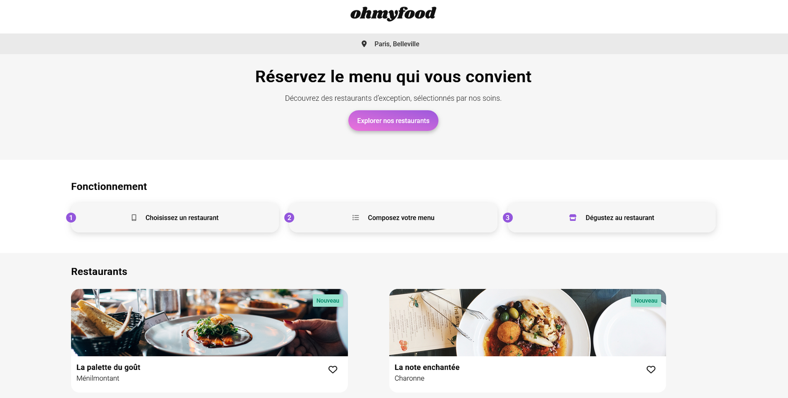 Aperçu du site vitrine OhMyFood
